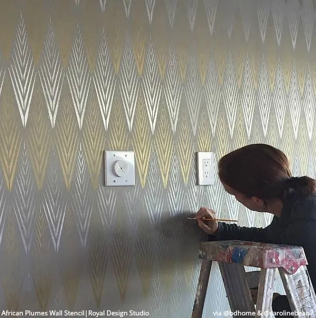African Plumes Raven   Lily Wall Stencil