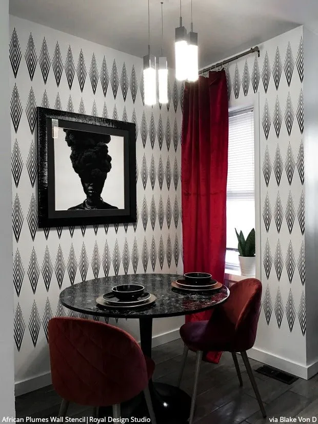 African Plumes Raven   Lily Wall Stencil
