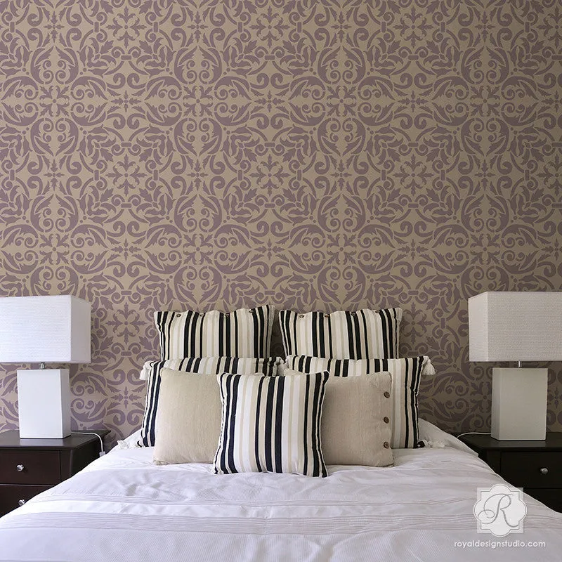 Anastasia Damask Tile Wall Stencil