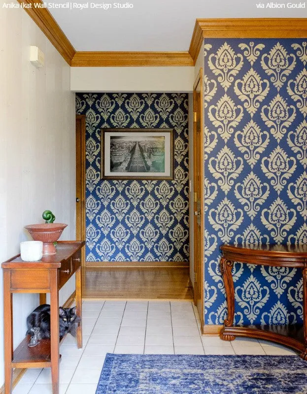 Anika Ikat Damask Wall Stencil