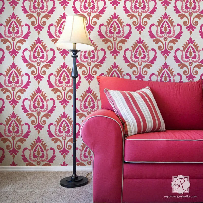 Anika Ikat Damask Wall Stencil