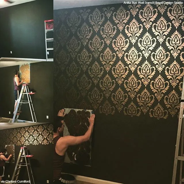 Anika Ikat Damask Wall Stencil