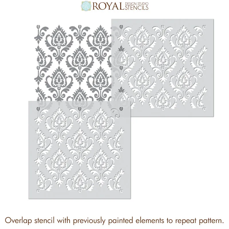 Anika Ikat Damask Wall Stencil