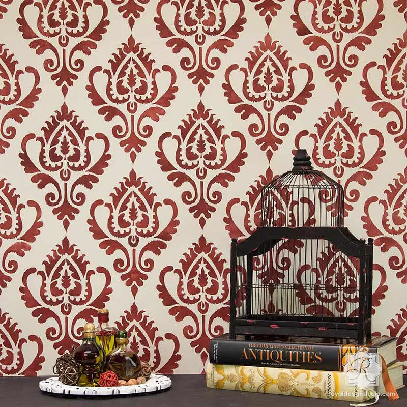 Anika Ikat Damask Wall Stencil