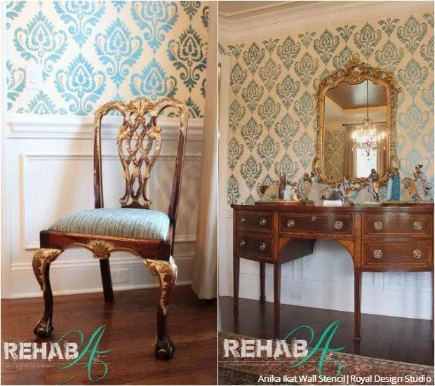 Anika Ikat Damask Wall Stencil