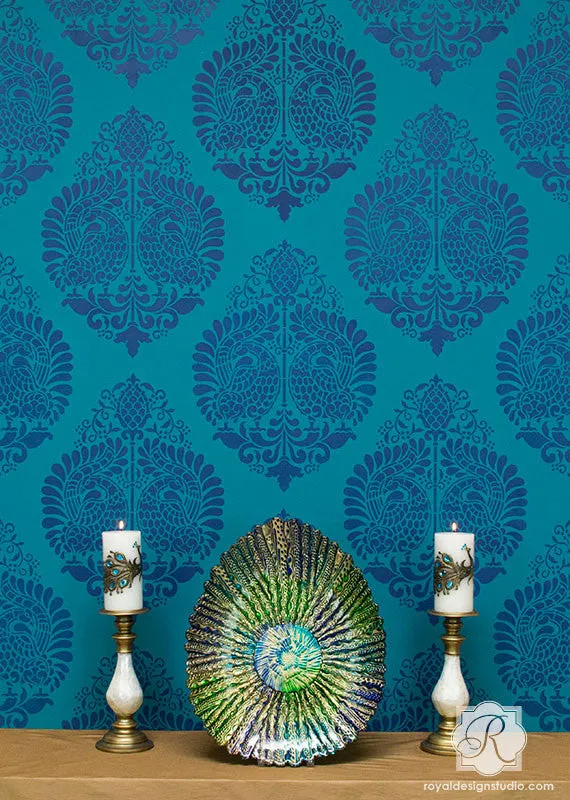 Annapakshi Indian Damask Wall Stencil