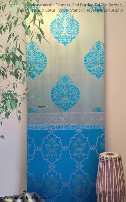 Annapakshi Indian Damask Wall Stencil