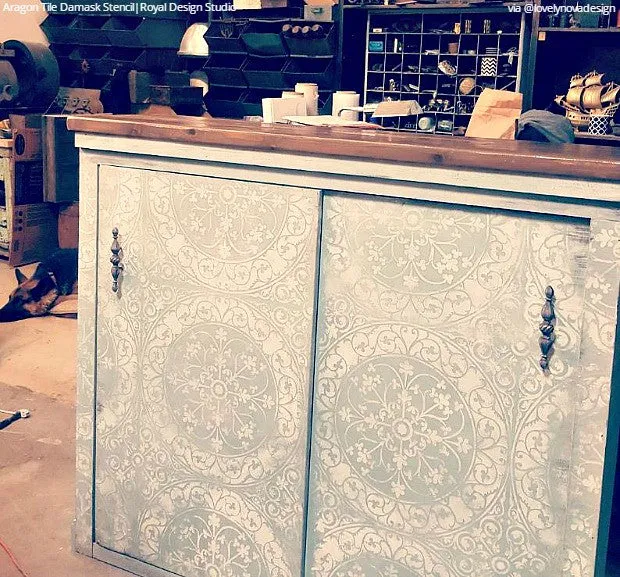 Aragon Damask Tile Wall Stencil