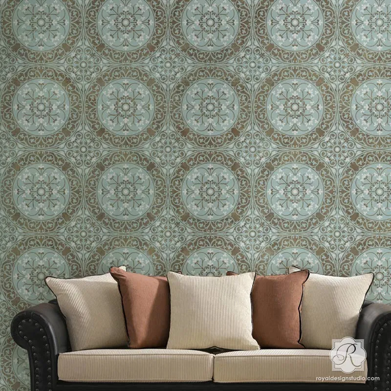 Aragon Damask Tile Wall Stencil