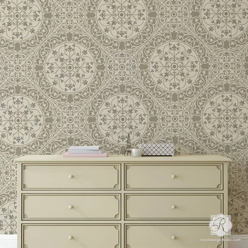 Aragon Damask Tile Wall Stencil