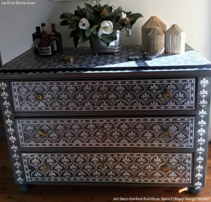 Art Deco Fanfare Raven   Lily Furniture Stencil