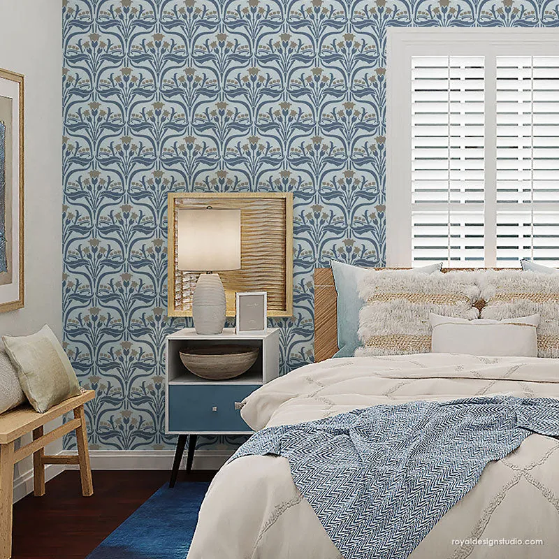 Aubrey Nouveau Floral Wall Stencil