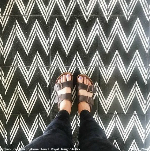 Broken Braid Herringbone Raven   Lily Wall Stencil