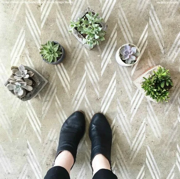 Broken Braid Herringbone Raven   Lily Wall Stencil
