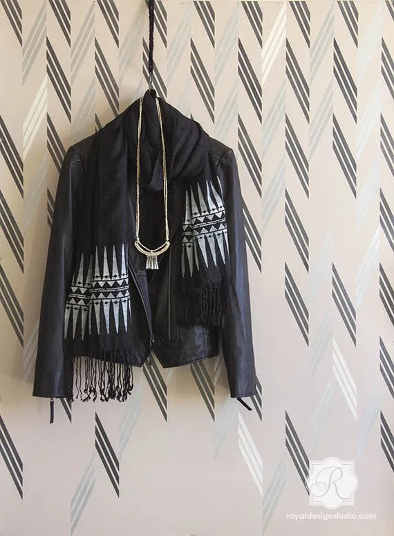 Broken Braid Herringbone Raven   Lily Wall Stencil