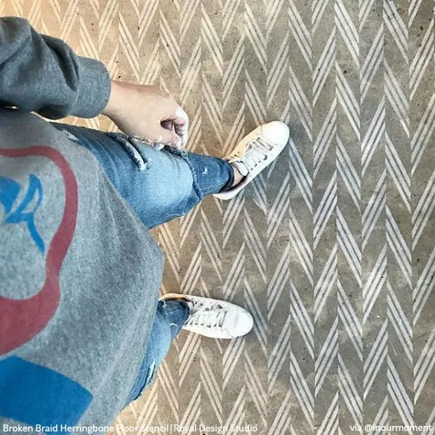 Broken Braid Herringbone Raven   Lily Wall Stencil