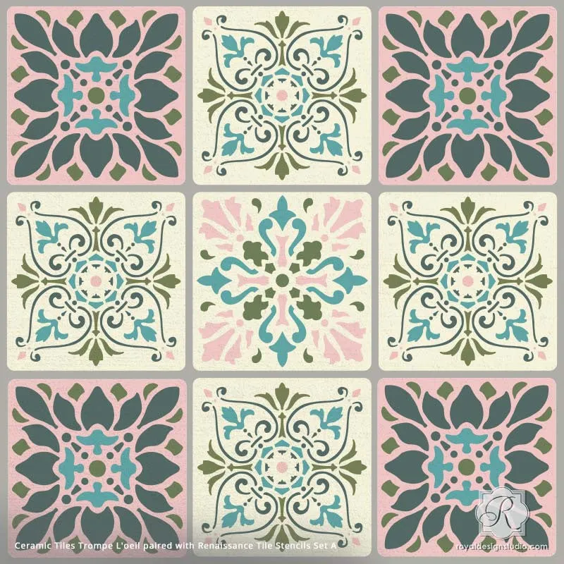 Ceramic Tiles Trompe L'oeil Stencil