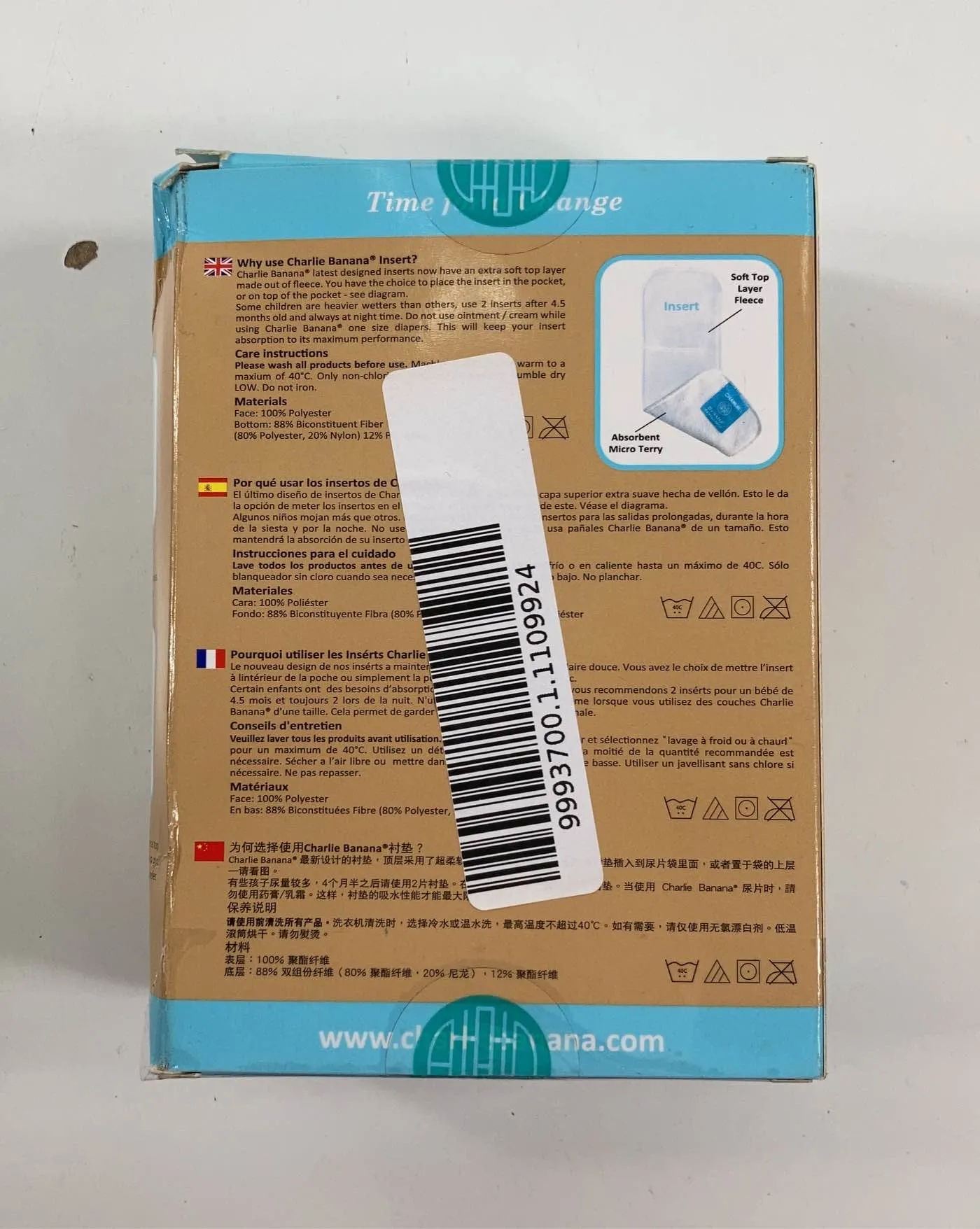 Charlie Banana Cloth Inserts, One Size, 3 Pack