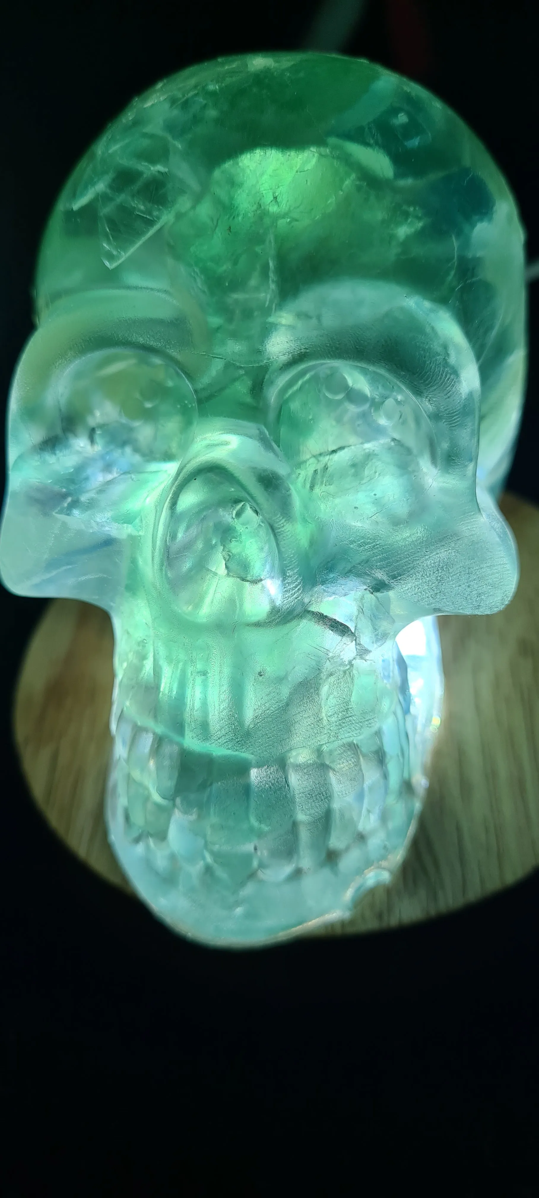 CRYSTAL RESIN SKULL MADE BY ME green flourite green calcite crystals