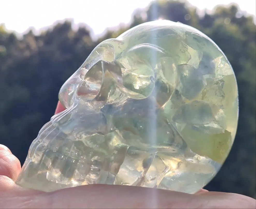 CRYSTAL RESIN SKULL MADE BY ME green flourite green calcite crystals
