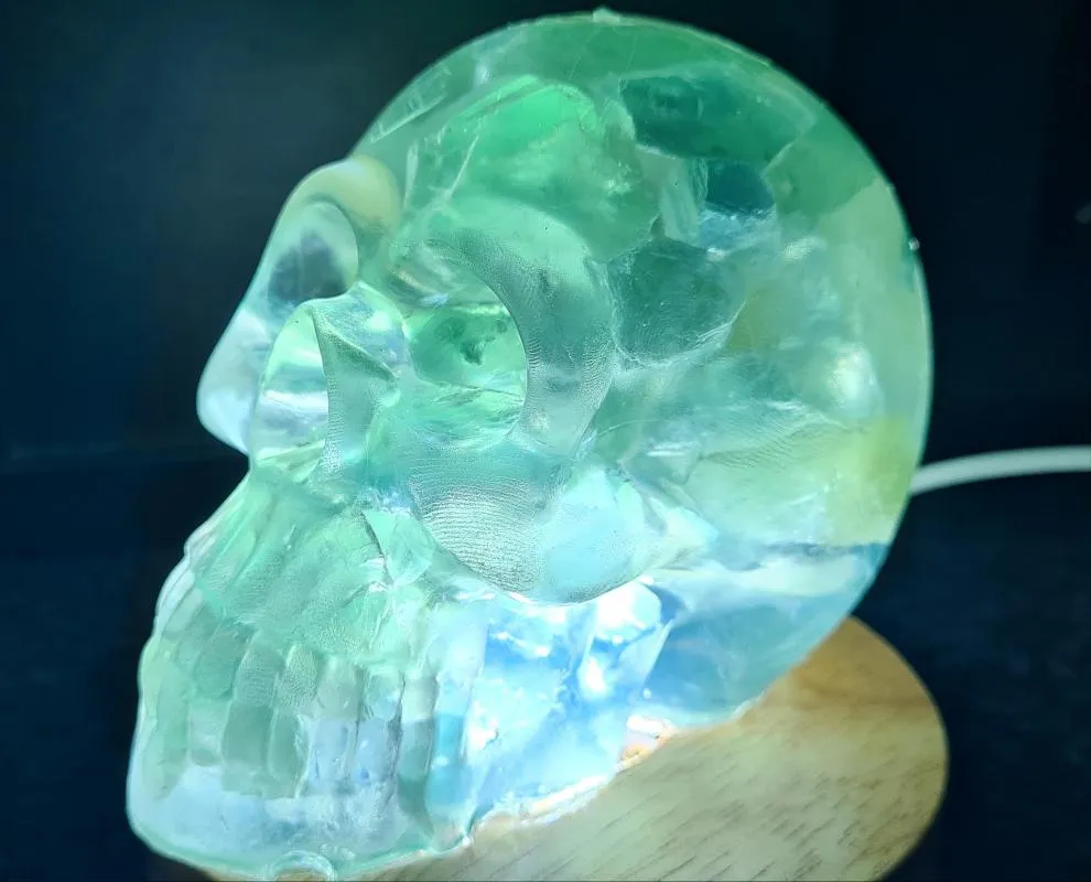 CRYSTAL RESIN SKULL MADE BY ME green flourite green calcite crystals