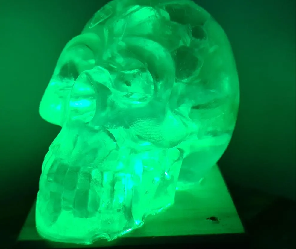 CRYSTAL RESIN SKULL MADE BY ME green flourite green calcite crystals