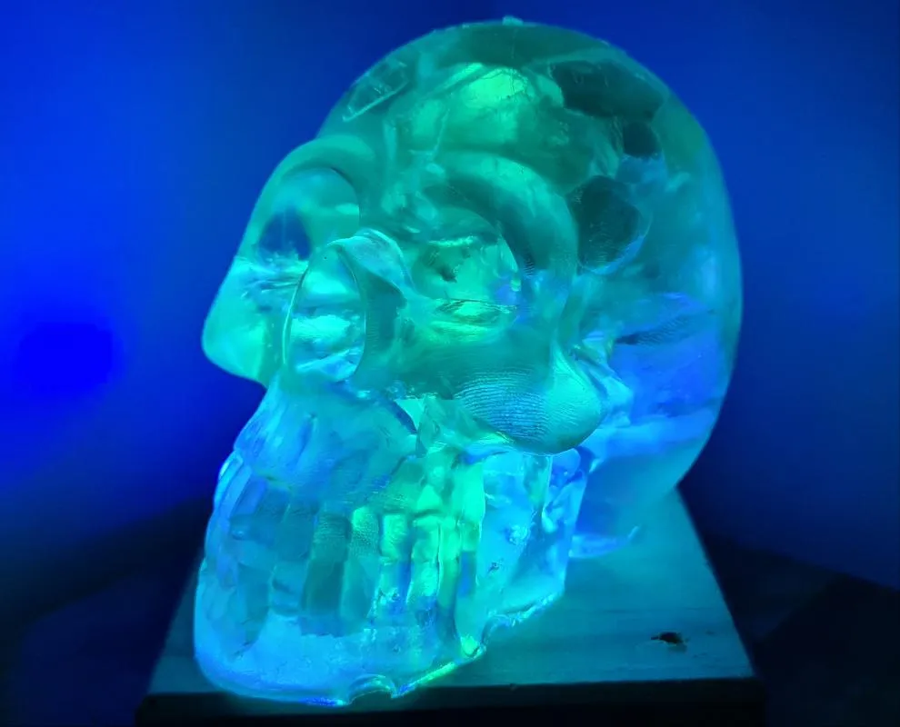 CRYSTAL RESIN SKULL MADE BY ME green flourite green calcite crystals