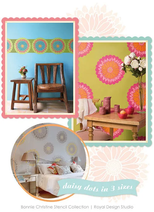 Daisy Dot Flower Wall Art Stencil Set