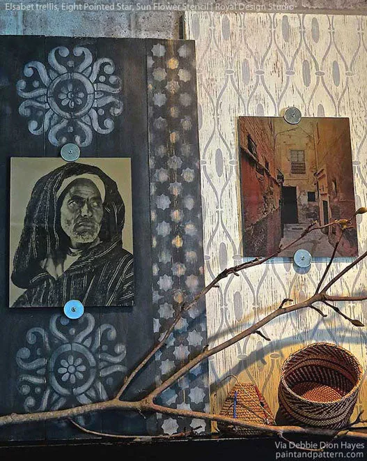 Elsabet Trellis Raven   Lily Wall Stencil