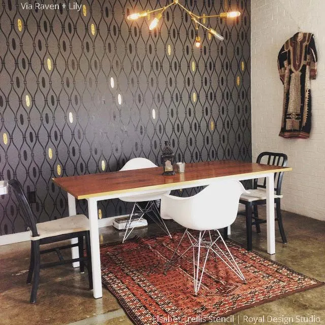 Elsabet Trellis Raven   Lily Wall Stencil
