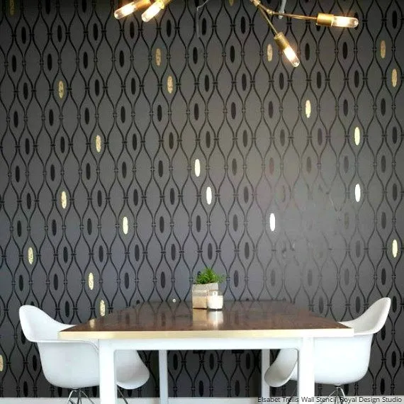 Elsabet Trellis Raven   Lily Wall Stencil