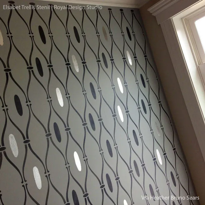 Elsabet Trellis Raven   Lily Wall Stencil