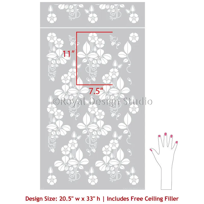 English Cottage Flower Wall Stencil