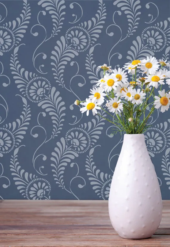 Feathered Damask Wall Stencil