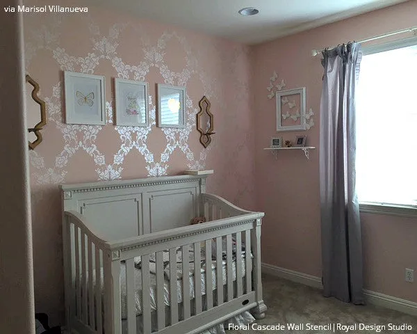 Floral Cascade Damask Wall Stencil