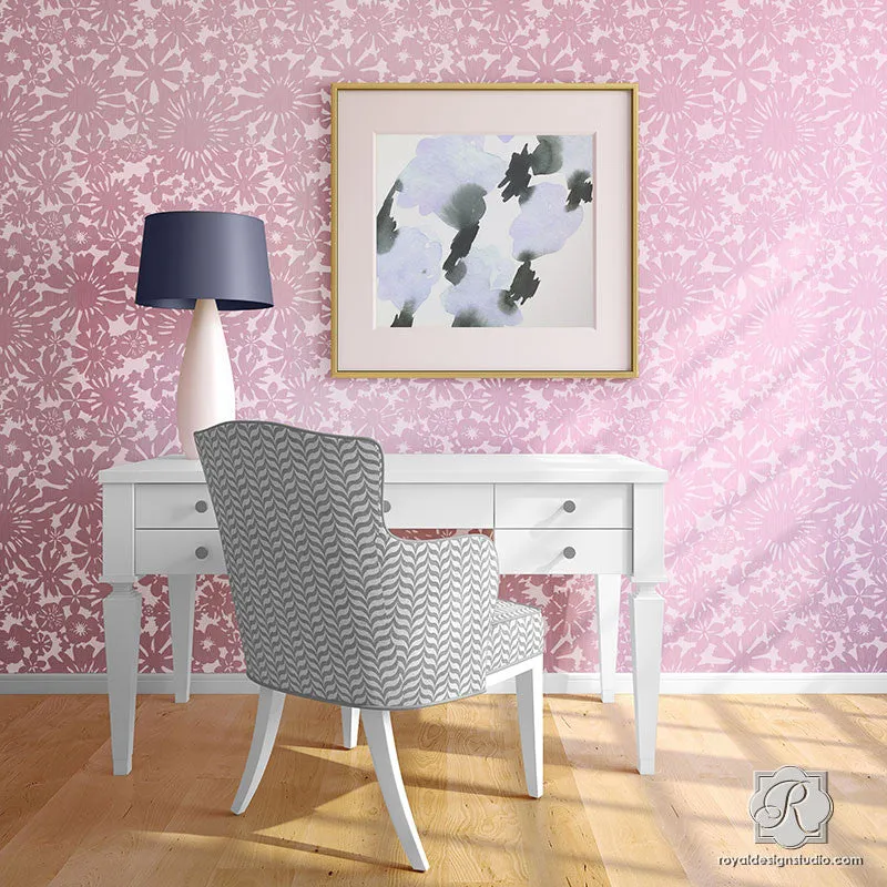 Floral Fireworks Allover Wall Stencil