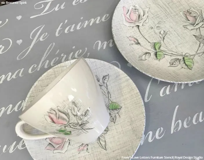 French Love Letters Furniture Stencil