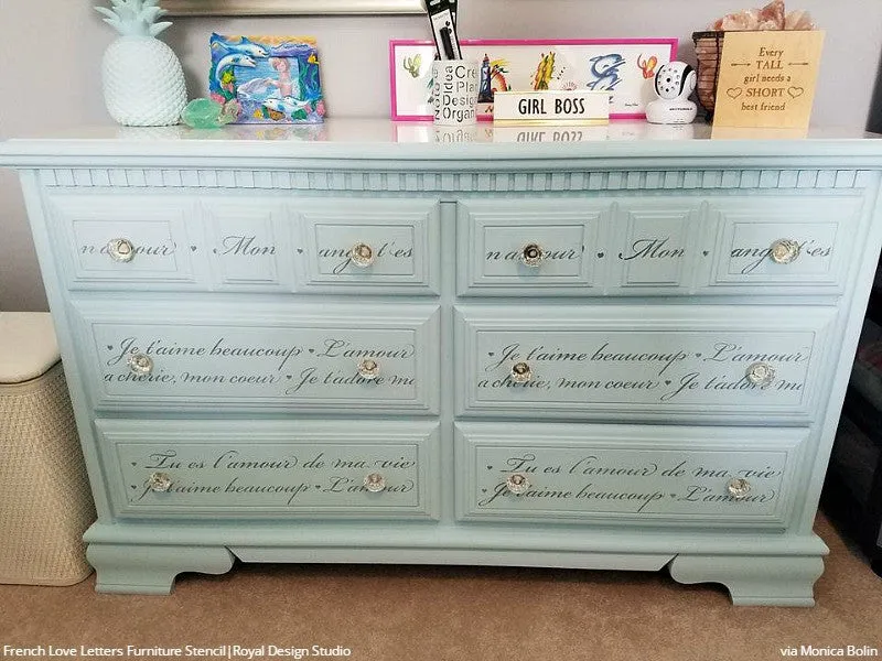 French Love Letters Furniture Stencil