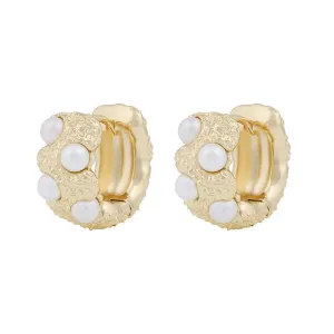 Gisele Textured Chunky Hoop Earrings with Pearls | Gold Plated