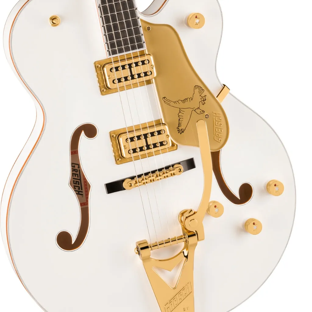 Gretsch Falcon Hollow Body Ebony Fingerboard with String Thru Bigsby and Gold Hardware - White
