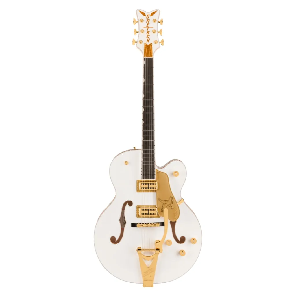 Gretsch Falcon Hollow Body Ebony Fingerboard with String Thru Bigsby and Gold Hardware - White