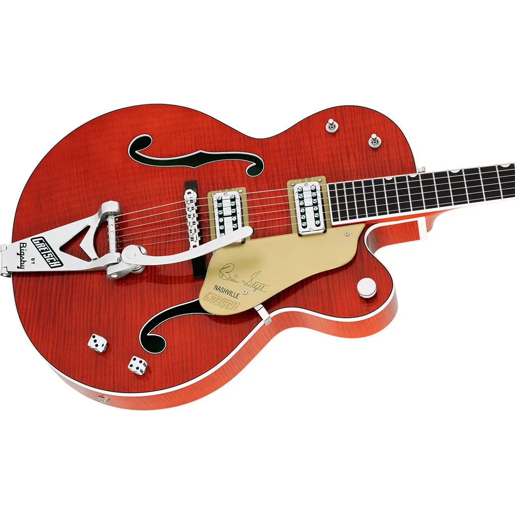Gretsch G6120TFM-BSNV Brian Setzer Signature Nashville Hollow Body with Bigsby and Flame Maple, Ebony Fingerboard, Orange Stain