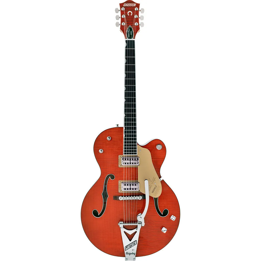 Gretsch G6120TFM-BSNV Brian Setzer Signature Nashville Hollow Body with Bigsby and Flame Maple, Ebony Fingerboard, Orange Stain