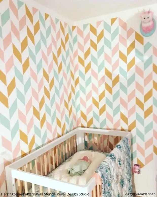 Herringbone Pattern Wall Stencils