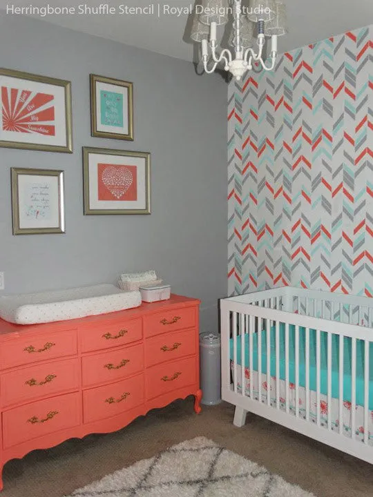Herringbone Shuffle Wall Stencil