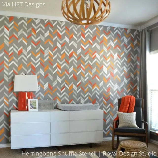 Herringbone Shuffle Wall Stencil