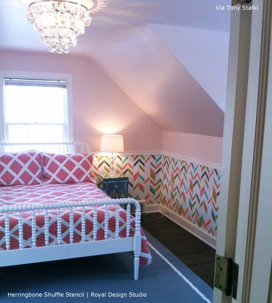 Herringbone Shuffle Wall Stencil