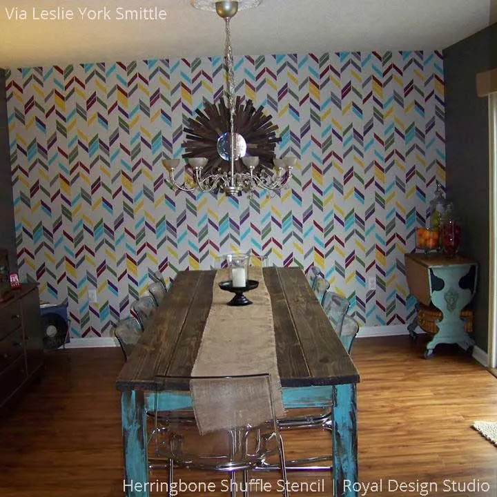 Herringbone Shuffle Wall Stencil