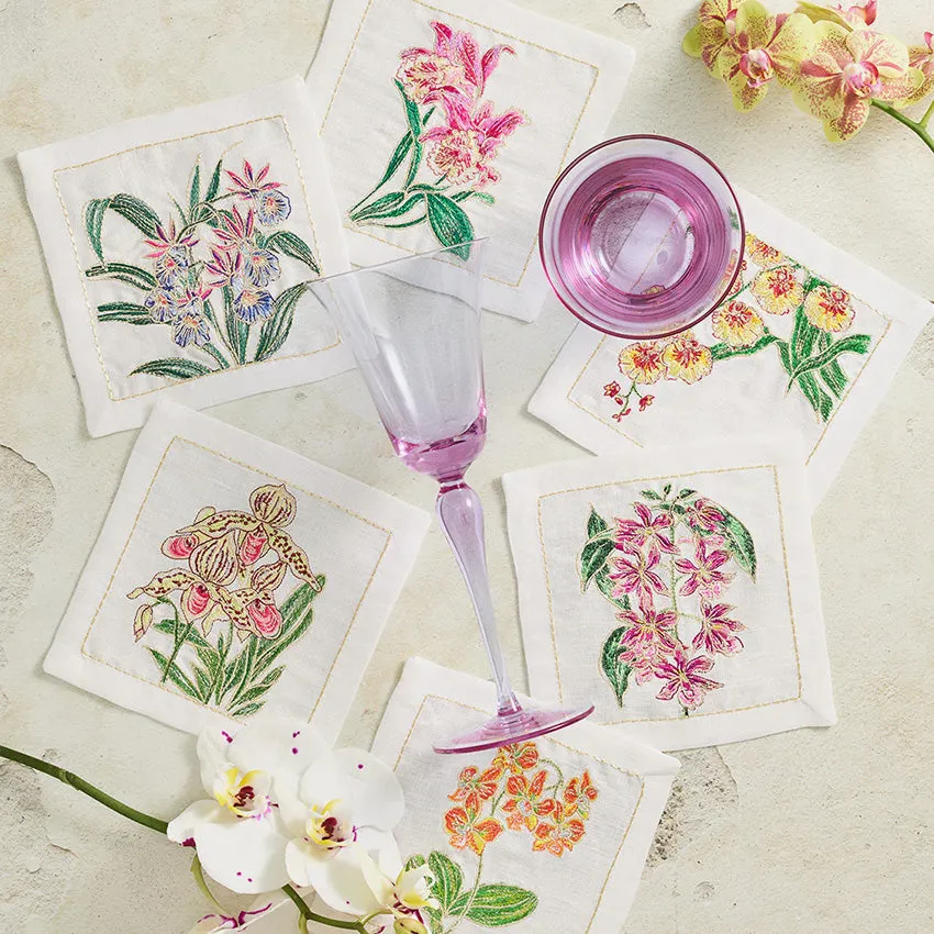 Kim Seybert | Orchid Cocktail Napkin White/Multi - Set of 6
