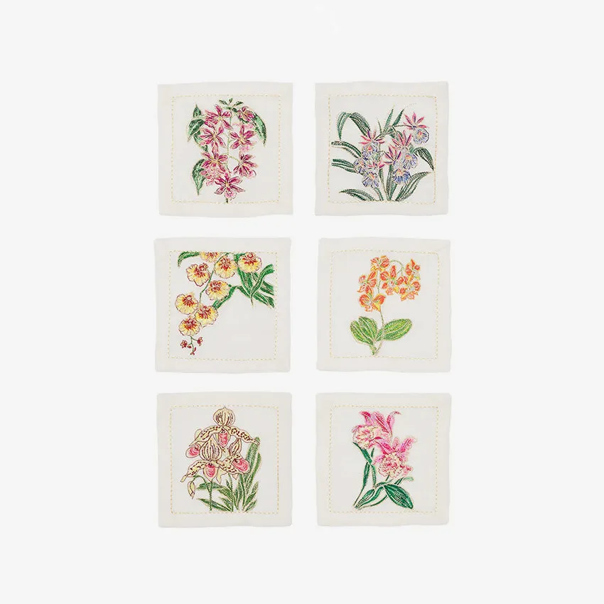 Kim Seybert | Orchid Cocktail Napkin White/Multi - Set of 6